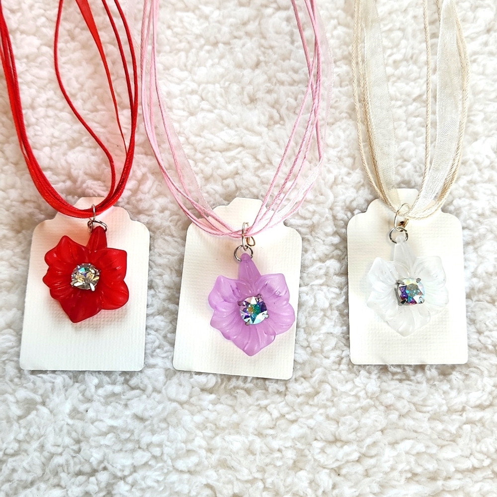 NEW!!! Lot Of 3 Genuine Swarovski crystal handmade ribbon necklaces